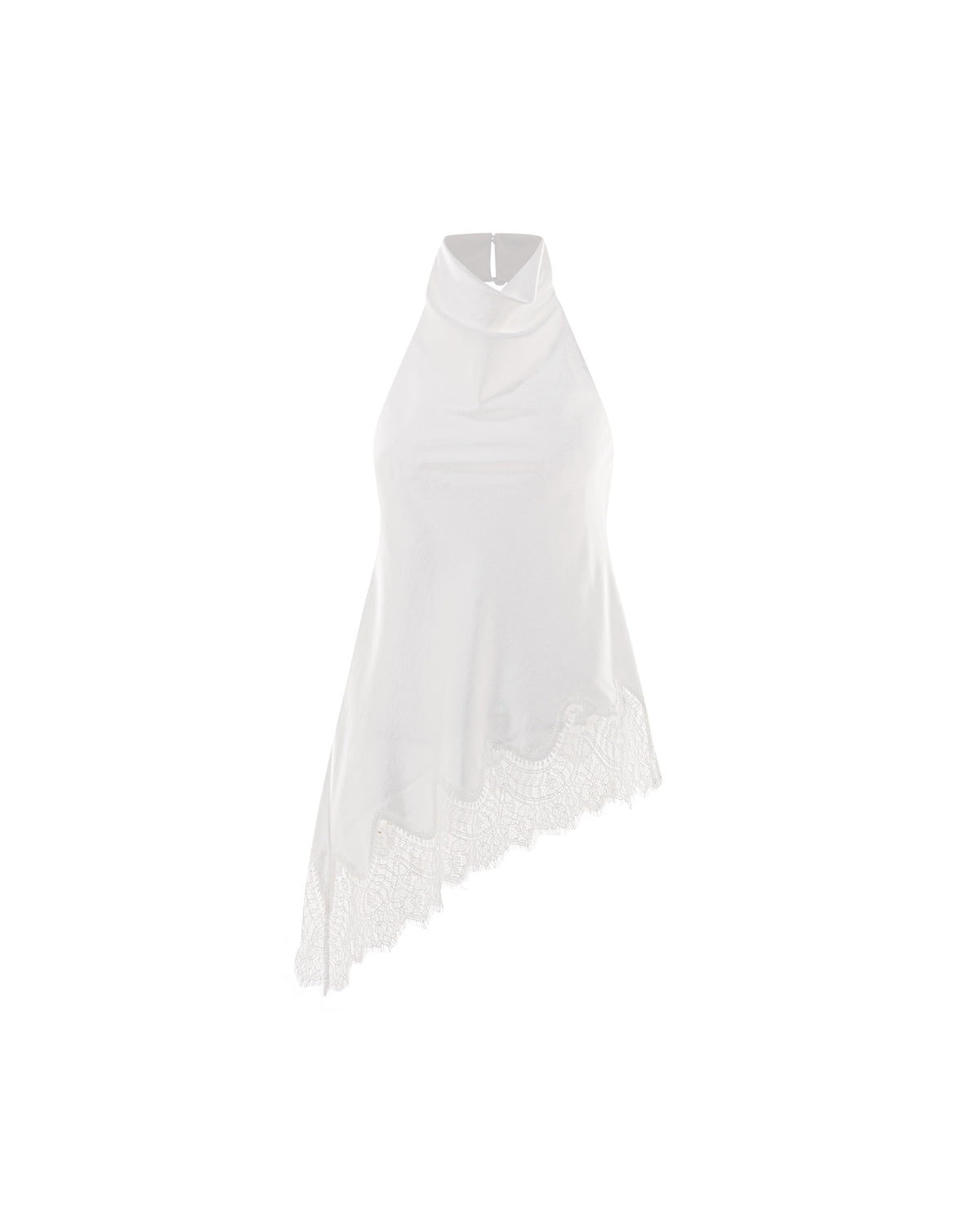 (PRE-ORDER) Silk Draped Halter Top With Lace Hem