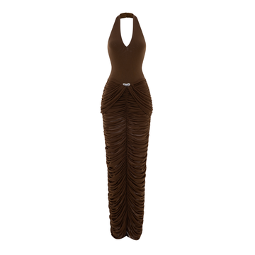 (PRE-ORDER) Deep V-neck Jersey Dress With Ruched Mesh Draping