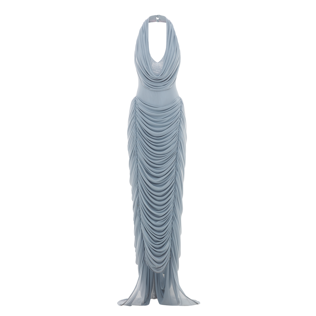 Draped Halter Mermaid Mesh Dress