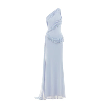 One-Shoulder Draped Mesh Dress
