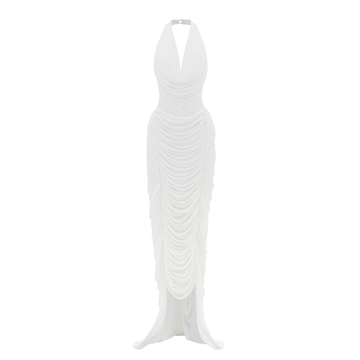 Draped Halter Mermaid Mesh Dress