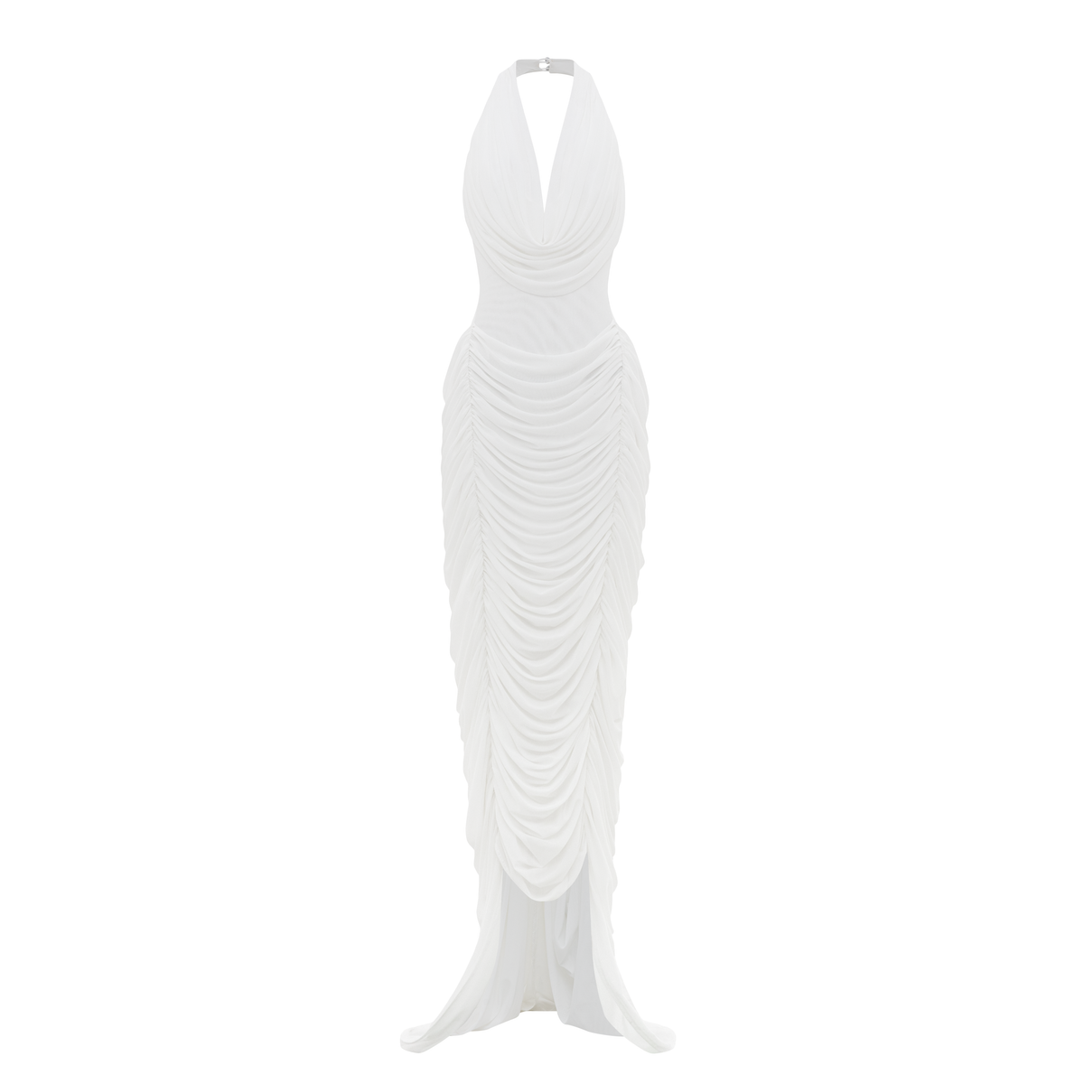 Draped Halter Mermaid Mesh Dress