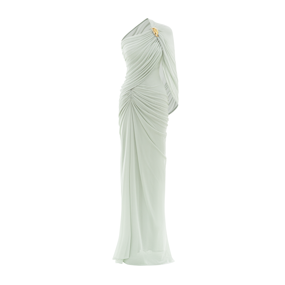 (PRE-ORDER) Long One-Shoulder Mesh Dress with Floral Button
