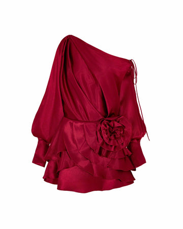 Red Slit-Sleeve Silk Dress
