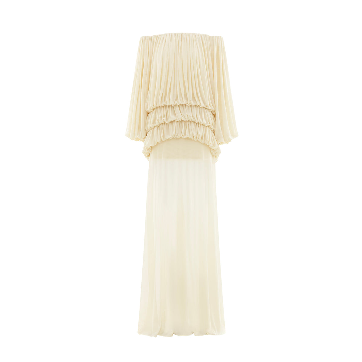 Off-Shoulder Ruched Stretch Mesh Set (Top & Skirt)