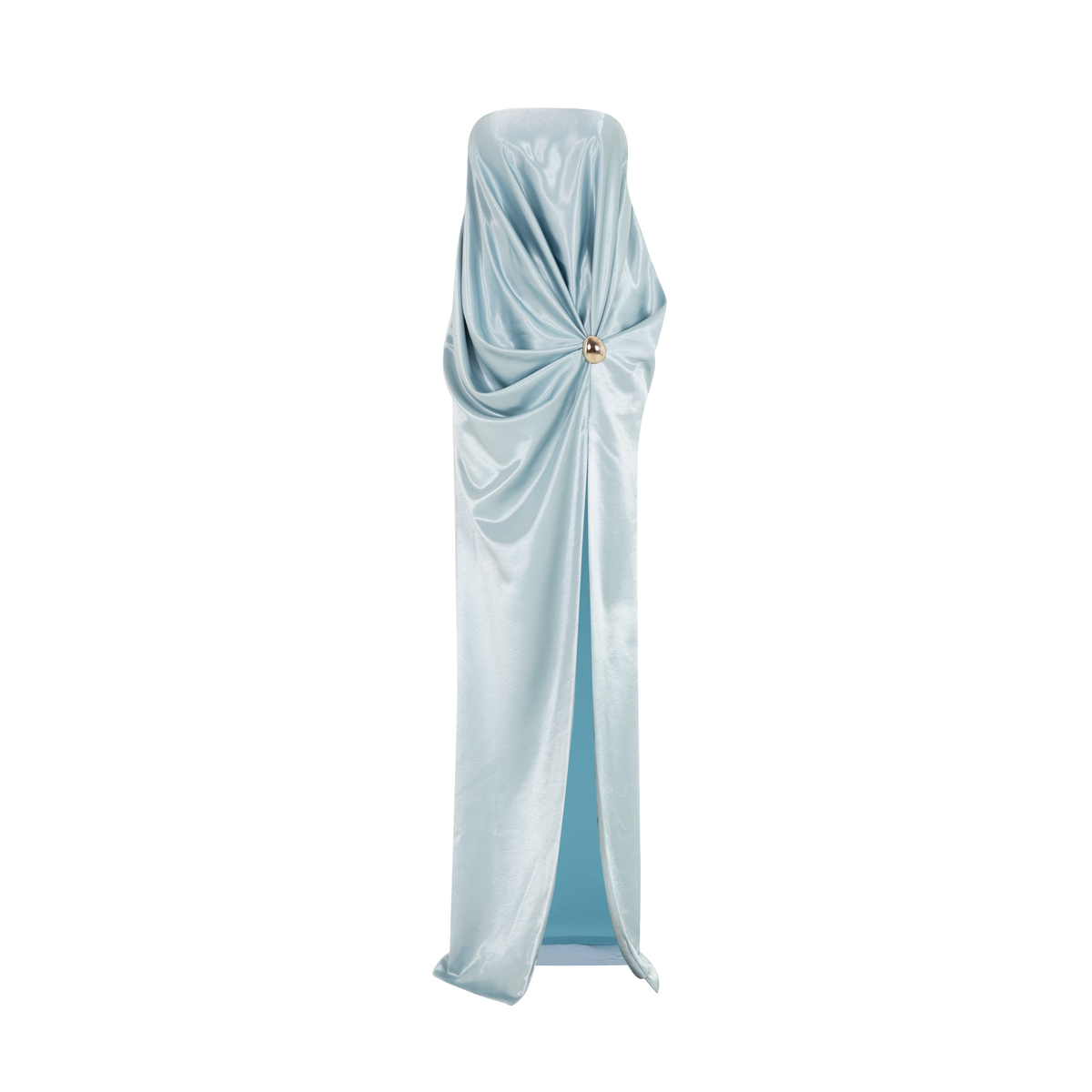 Strapless Pleated Silk Slit Dress
