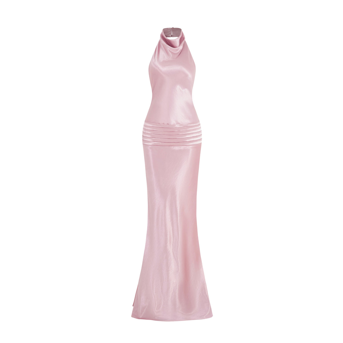 Cowl Neck Silk Dress With Twisted Bow Back