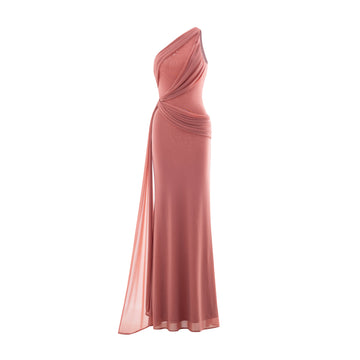 One-Shoulder Draped Mesh Dress