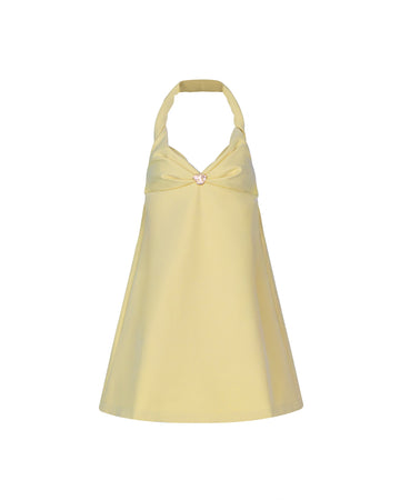 Yellow Twist-Neck Shift Dress