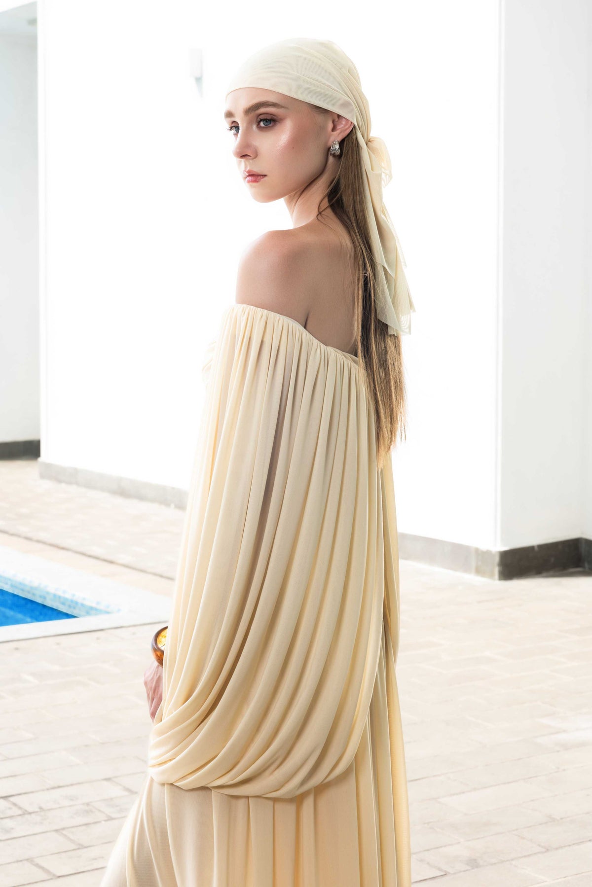 Off Shoulder Ruched Cape Dress