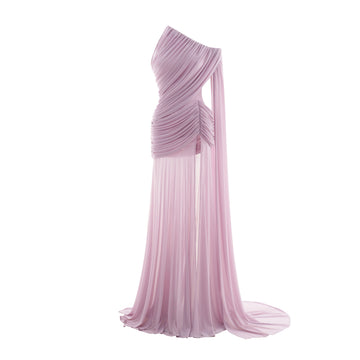 Asymmetric Ruched Mesh Dress