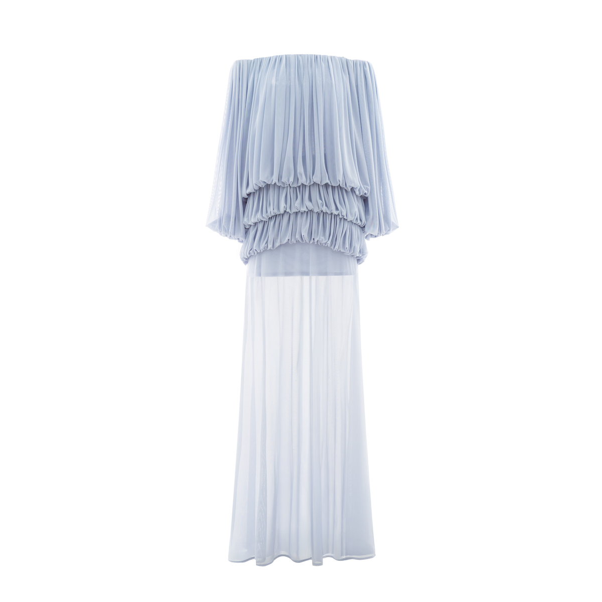 Off-Shoulder Ruched Stretch Mesh Set (Top & Skirt)