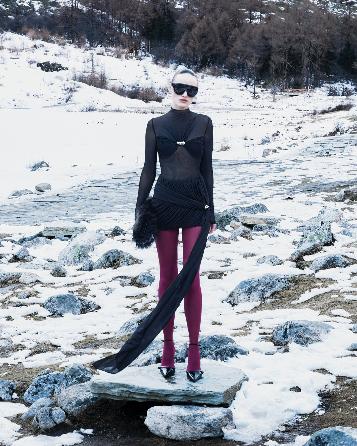 (PRE-ORDER) Two-Layer Bodysuit & Ruched Skirt With Pleated Drape