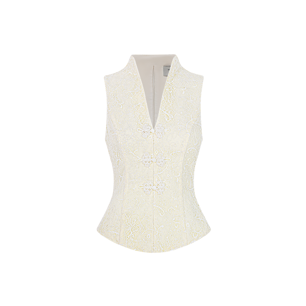 Premium Sleeveless Lace Top with Rhinestone Floral Buttons