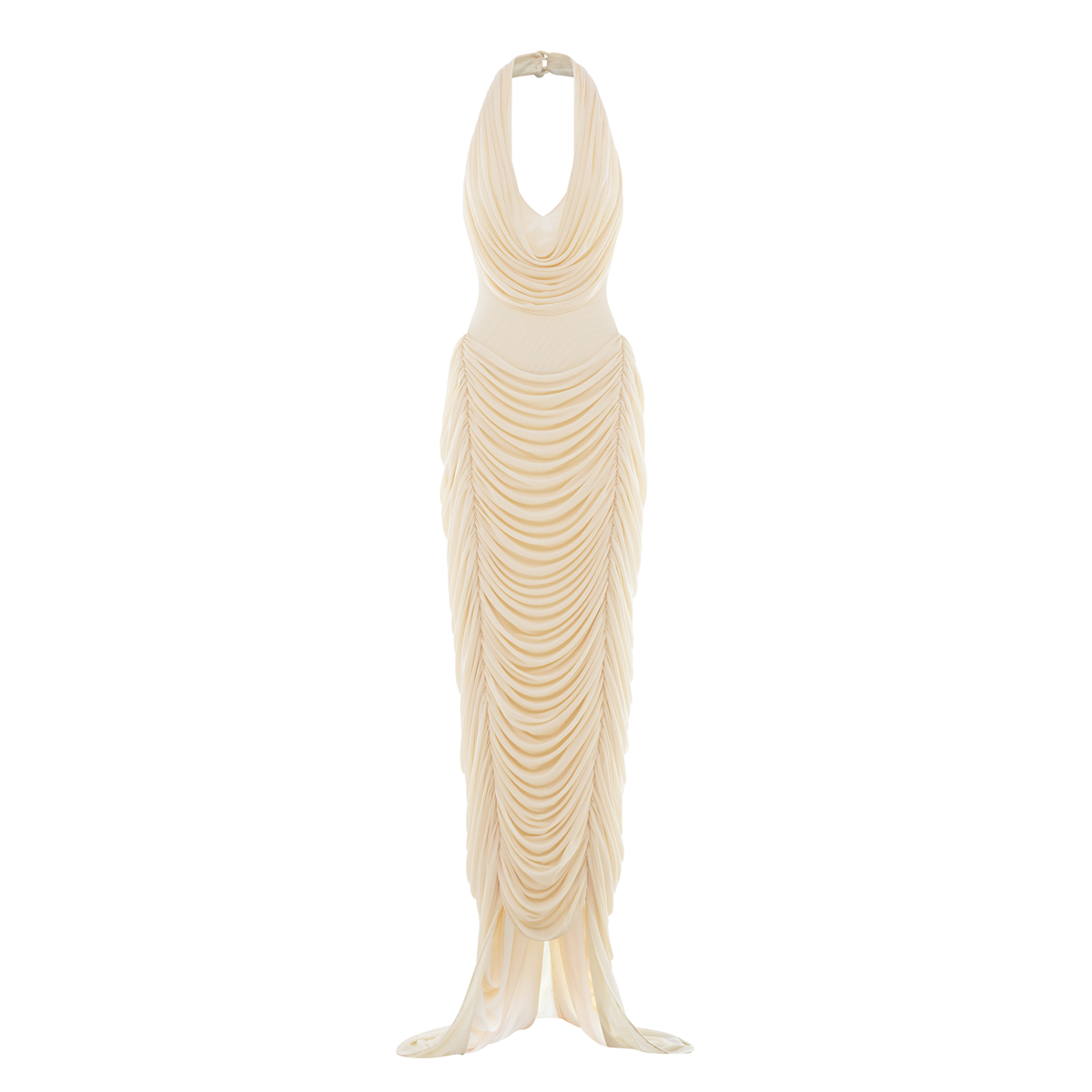 Draped Halter Mermaid Mesh Dress