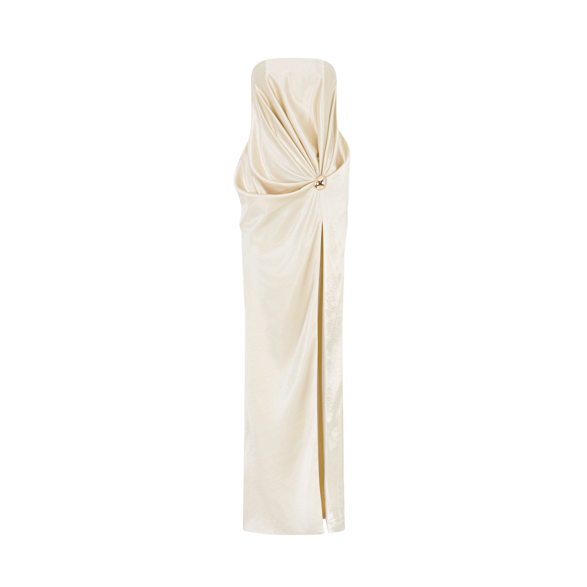 Strapless Pleated Silk Slit Dress