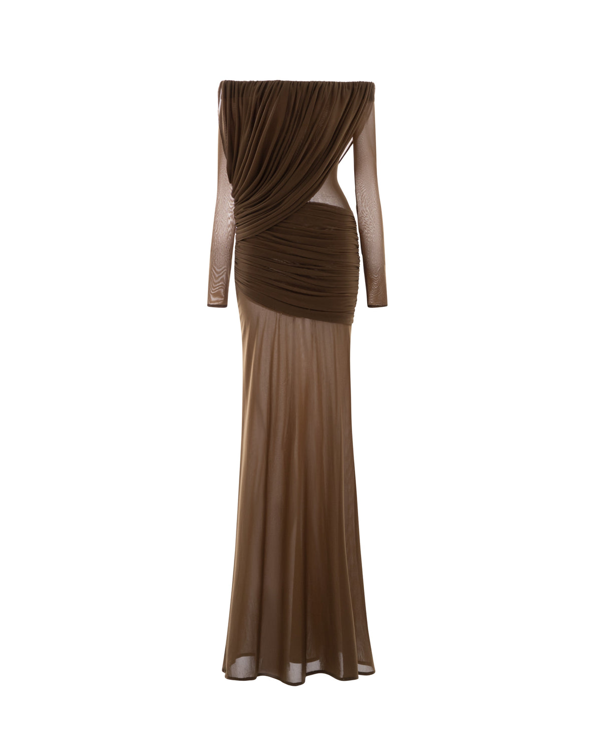 Off-Shoulder Draped Mesh Dress