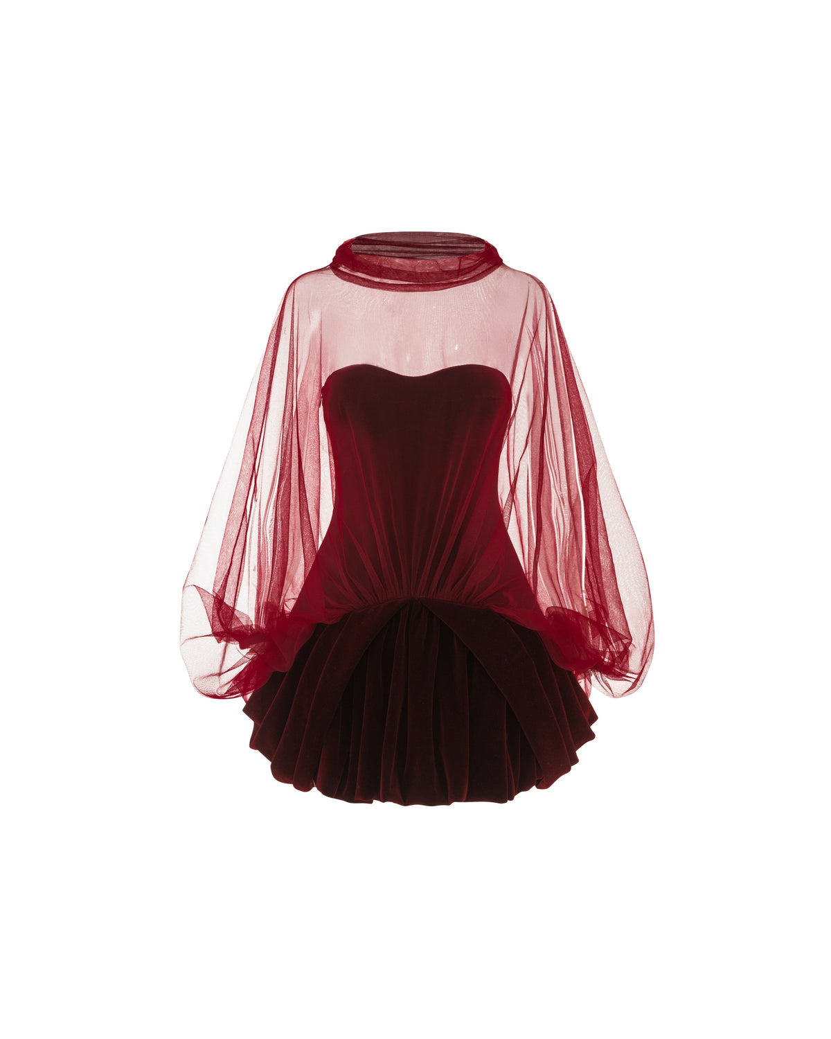 (PRE-ORDER) Red Velvet Panelled Cape Dress