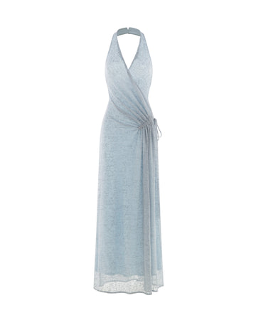 Blue Stretch Mesh Maxi Dress