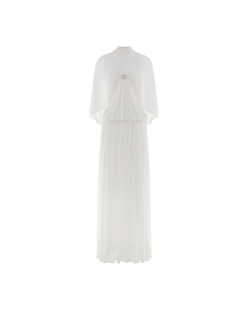 White Cape Dress With Silver Knot