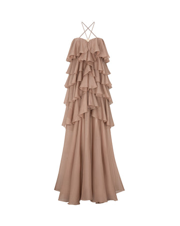 Brown 6-Tiered Maxi Dress