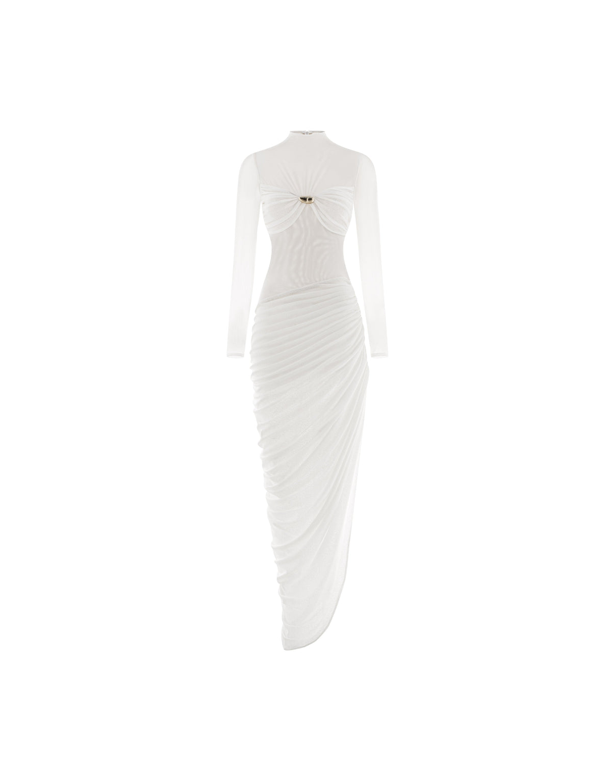 Long-Sleeve Ruched Bust Asymmetric Dress