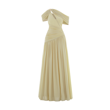 Draped Off-Shoulder Stretch Mesh Dress
