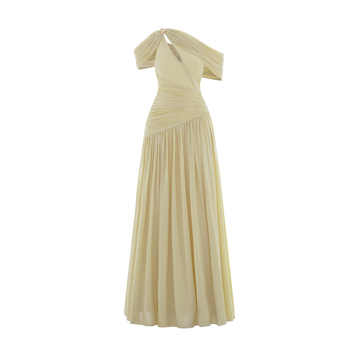 Draped Off-Shoulder Stretch Mesh Dress