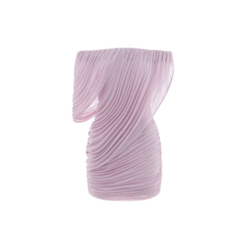 Off-Shoulder Asymmetric Draped Mini Dress