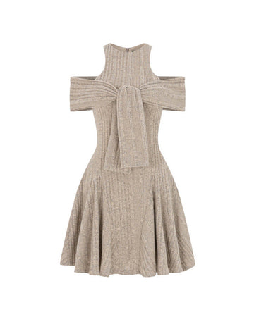 Striped Tie-Shoulder Knit Dress
