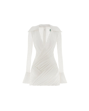 (PRE-ORDER) Ruched Wrap-Style Knit Shirt Dress