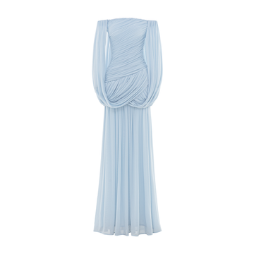 Off Shoulder Ruched Cape Dress