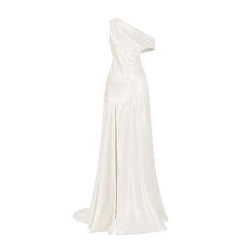 One-Shoulder Backless Slit Silk Dress