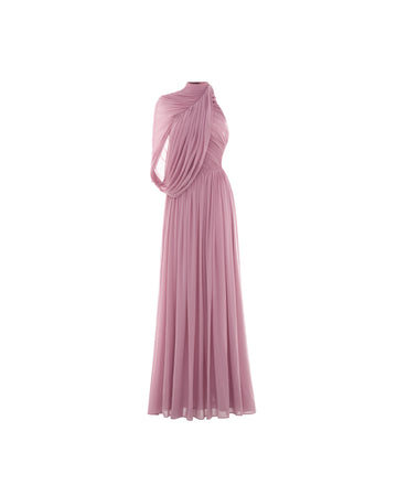 (PRE-ORDER) One-Shoulder Cape Ruched Flared Dress