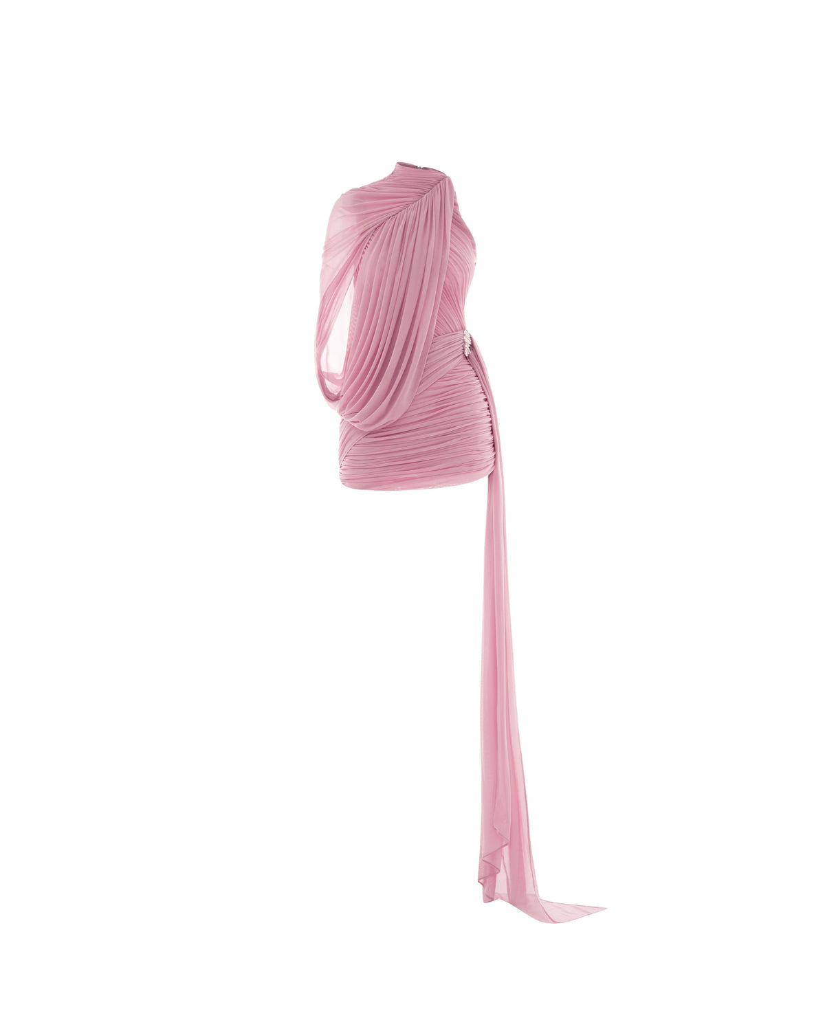 (PRE-ORDER) One-Shoulder Cape Ruched Asymmetric Dress