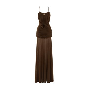 Cowl-Neck Ruched Stretch Mesh Gown