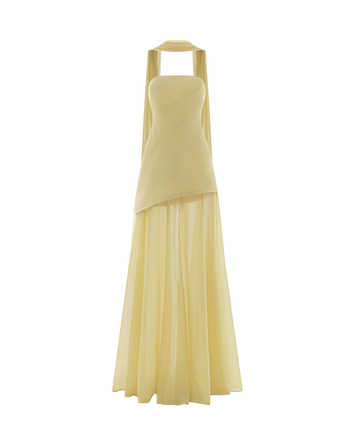 (PRE-ORDER) Yellow Strapless Organza Train Dress