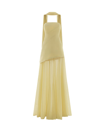 (PRE-ORDER) Yellow Strapless Organza Train Dress