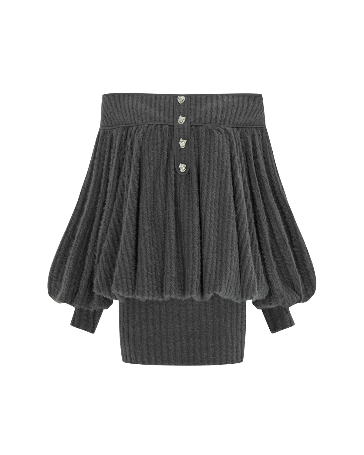Gray Faux Fur Off Shoulder Dress