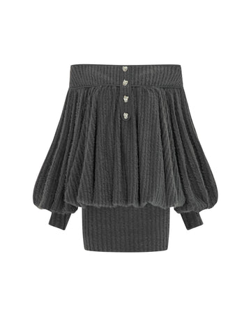 Gray Faux Fur Off Shoulder Dress