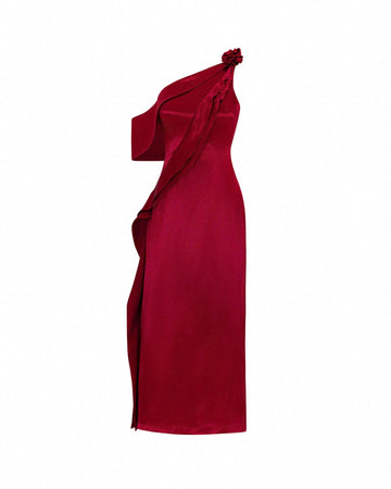 Red Silk Ruffle Dress