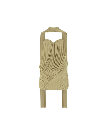 Pomelo Olive Strapless Ruched Mushroom Dress