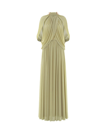 (PRE-ORDER) Light Pomelo Olive Mesh Knit Cape Dress