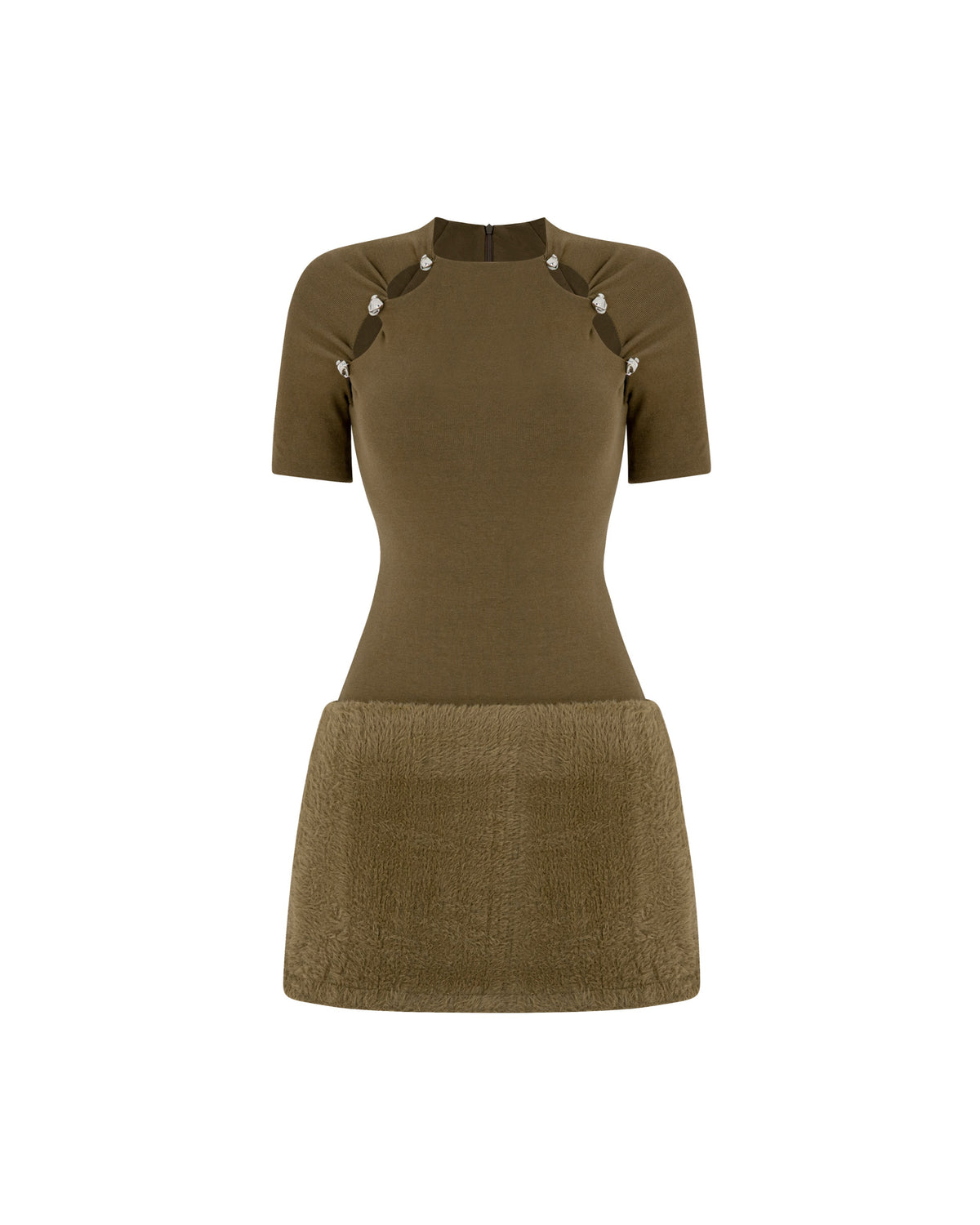 Short Sleeve Faux Fur Dress