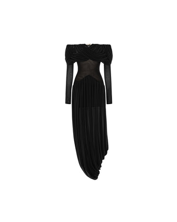 Off-Shoulder Draped Asymmetric Dress