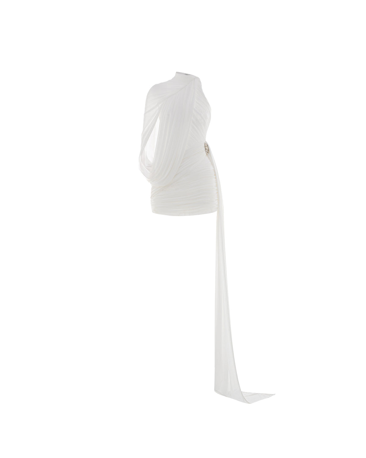 (PRE-ORDER) One-Shoulder Cape Ruched Asymmetric Dress