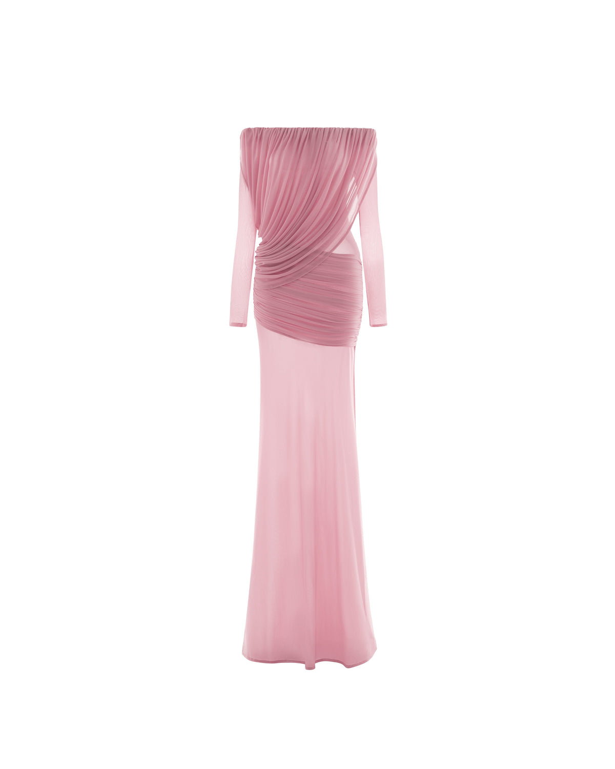 Off-Shoulder Draped Mesh Dress