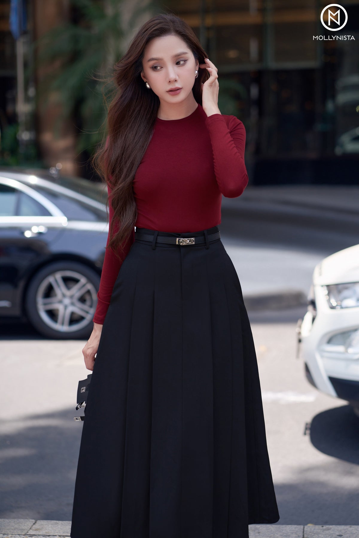 Basic Pleated Long Skirt