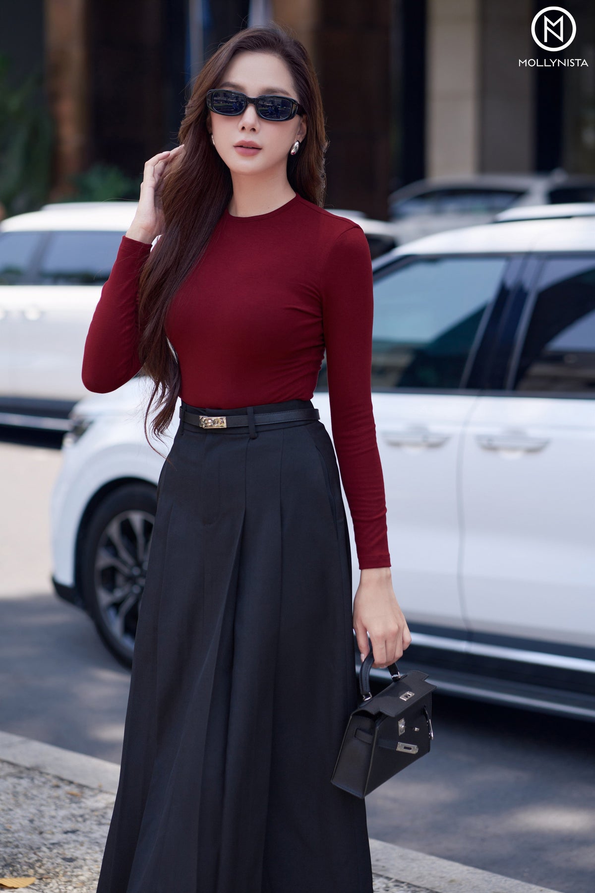 Basic Pleated Long Skirt