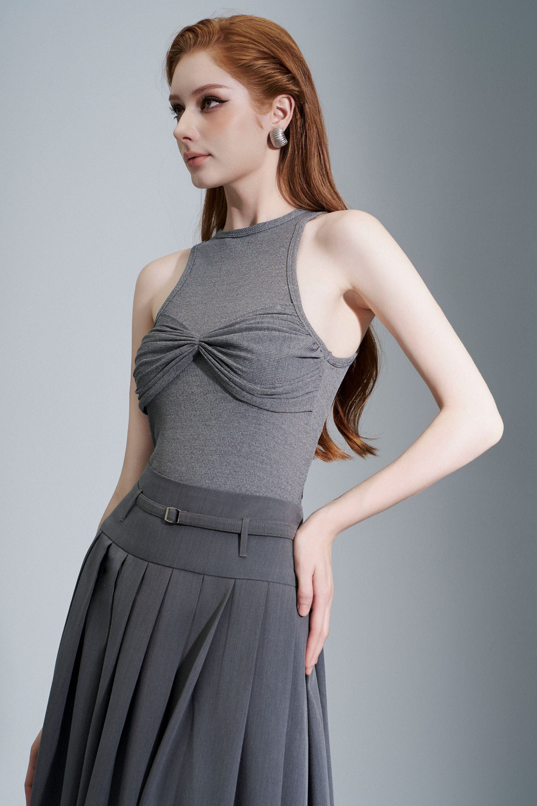 Ultra-Thin Sleeveless Top With Chest Bowtie